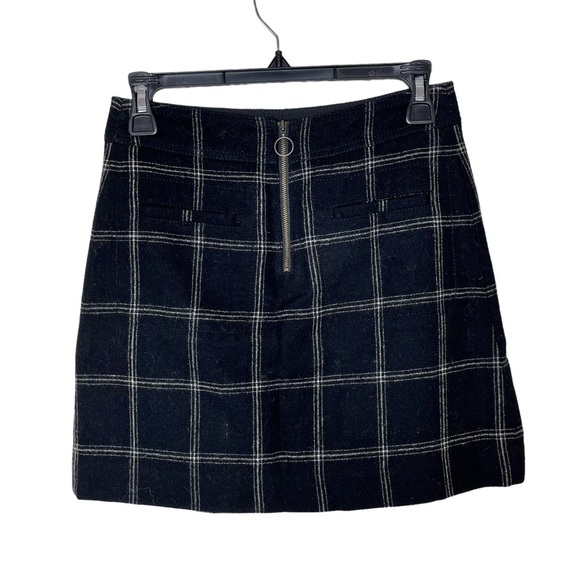 Madewell Fireside Black White Windowpane Wool Blend Academia Mini Skirt Size 00 - Picture 2 of 6